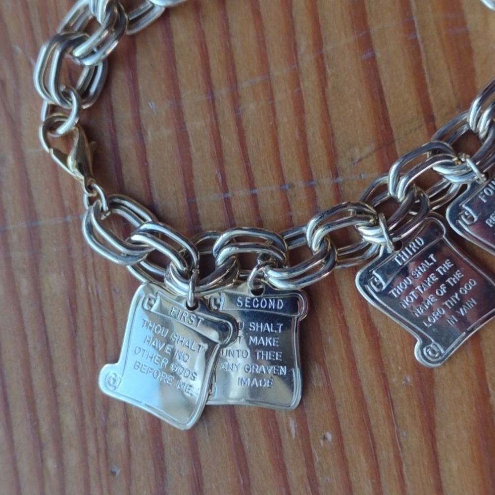 Gold Plate Ten Commandments Scroll Bracelet - image 3